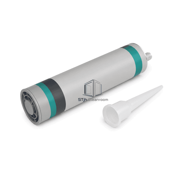 Rear three-quarter view of neutral silicone sealant with plunger base and nozzle connection