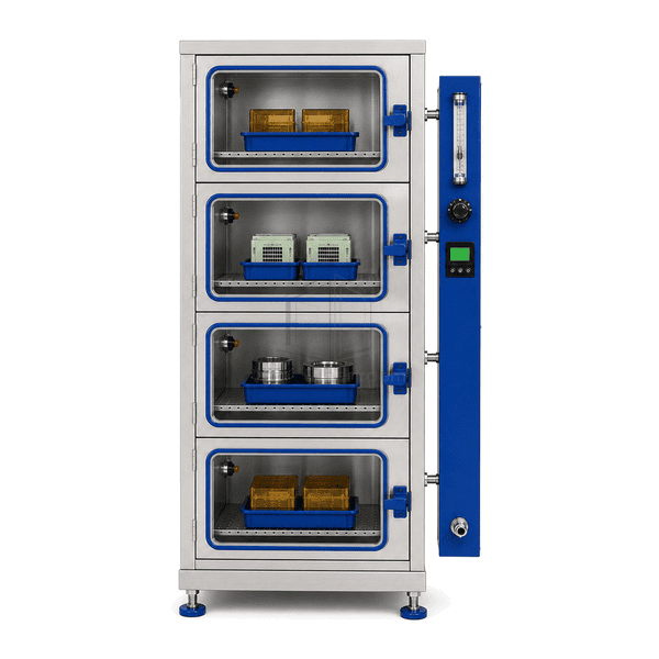 Front view of nitrogen cabinet with four independently sealed doors