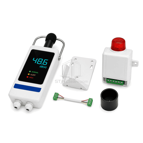 Horizontal arrangement of noise sensor, mounting bracket and remote alarm module
