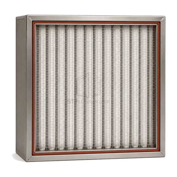 Upright front view of nuclear-grade HEPA filter with rigid protective screen