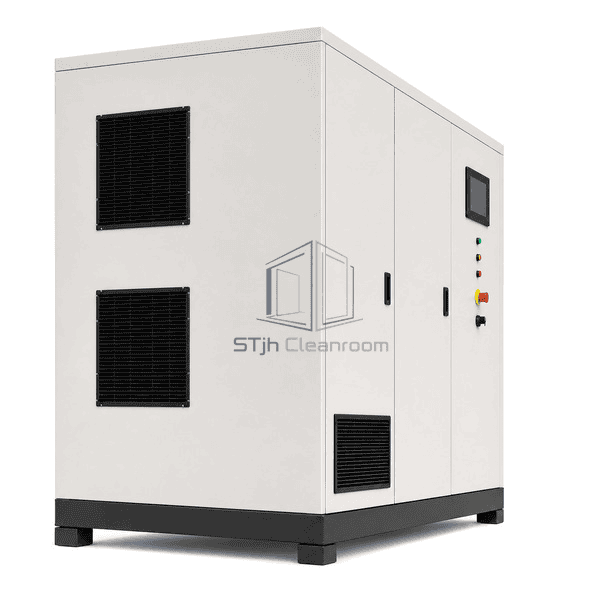 Oil-free air compressor low horizontal profile showing the full sound enclosure, side cooling grilles and four mounting feet