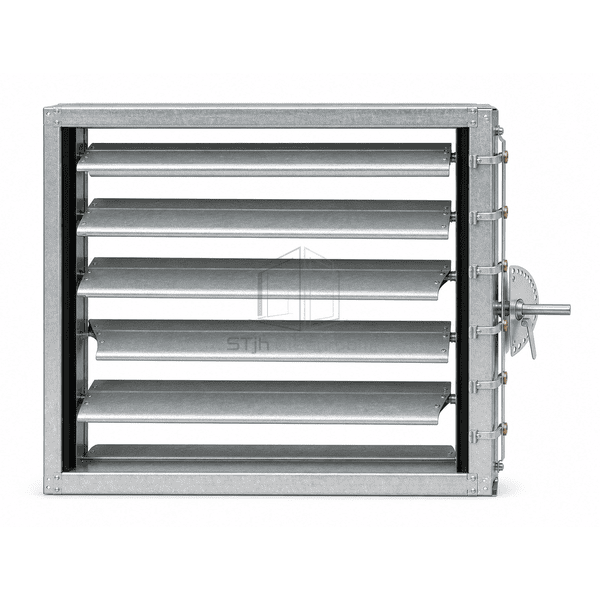 Front view of cleanroom damper with alternating aerofoil blades