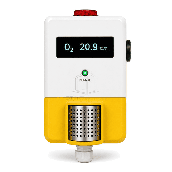 Front view of fixed oxygen monitor showing concentration and green normal status