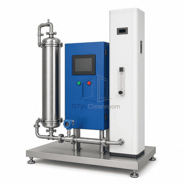 Ozone sanitization system side view of contact vessel and oxygen column