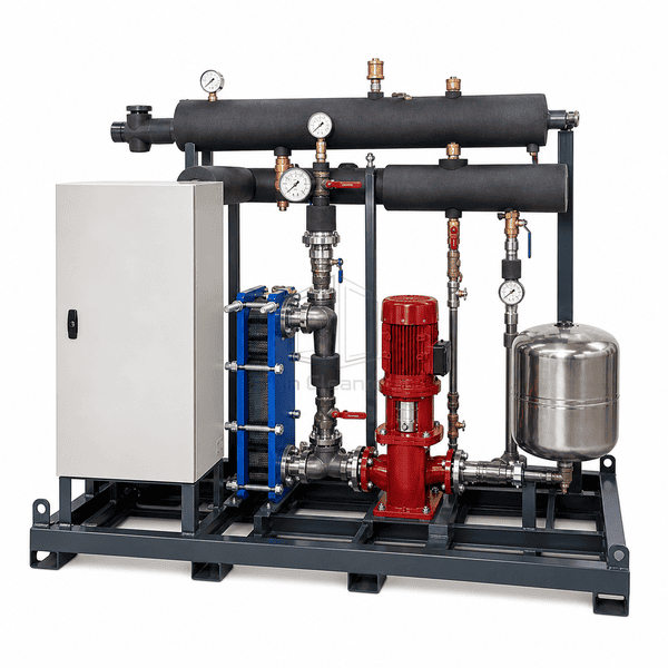 High opposite view of the complete hot-water skid