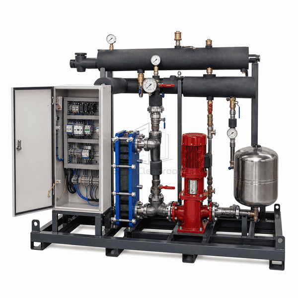 Heating unit with electrical control cabinet open