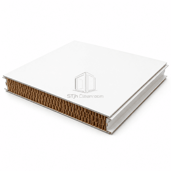 Closed framed joint on a paper honeycomb cleanroom panel