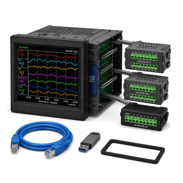 Side view revealing recorder chassis depth and removable input modules