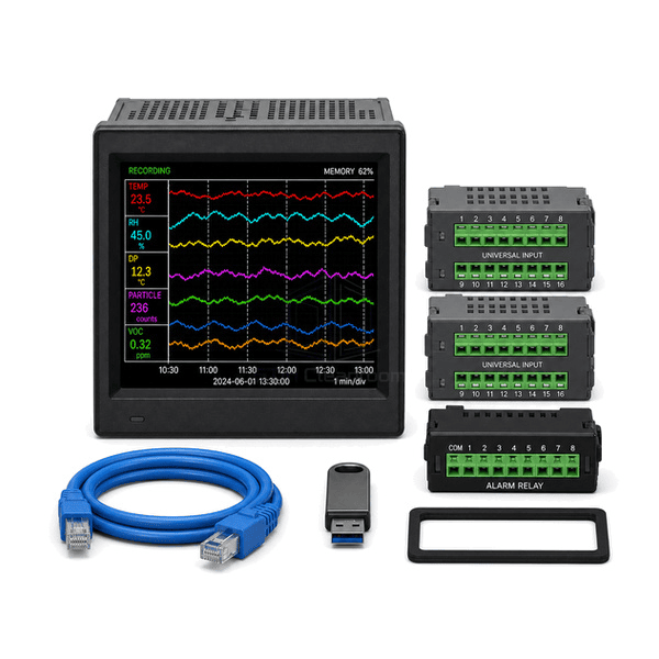 Front view of paperless recorder showing multiple cleanroom trend traces