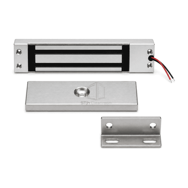 Straight front view of the pass box electromagnetic lock set and two-core lead