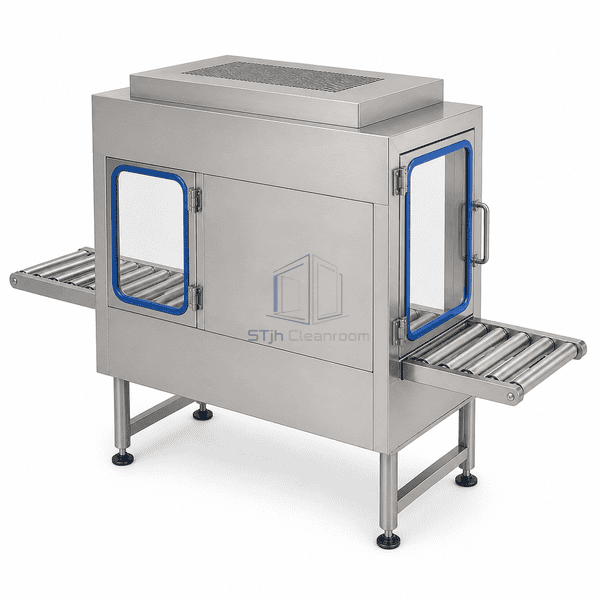 Pass-through conveyor in opposite rear three-quarter view