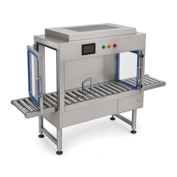 Conveyor pass-through with one interlocked access door open