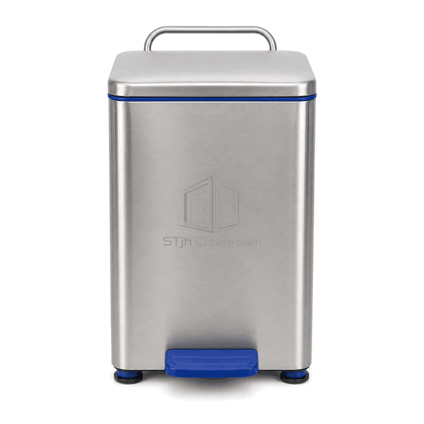 Front view of cleanroom pedal bin closed lid and rounded shell