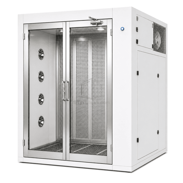 Service-side view showing external collection filter cassettes and blower housing