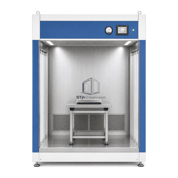Front view into the weighing booth with ceiling diffuser and rear returns