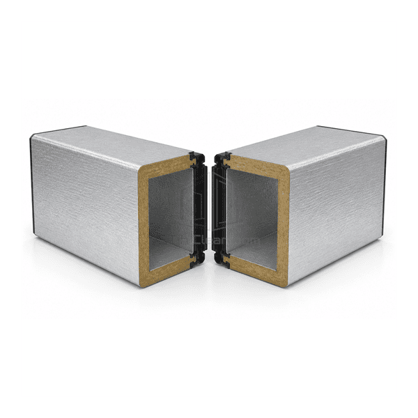 Close view of sealed phenolic duct panel corner and connector profile