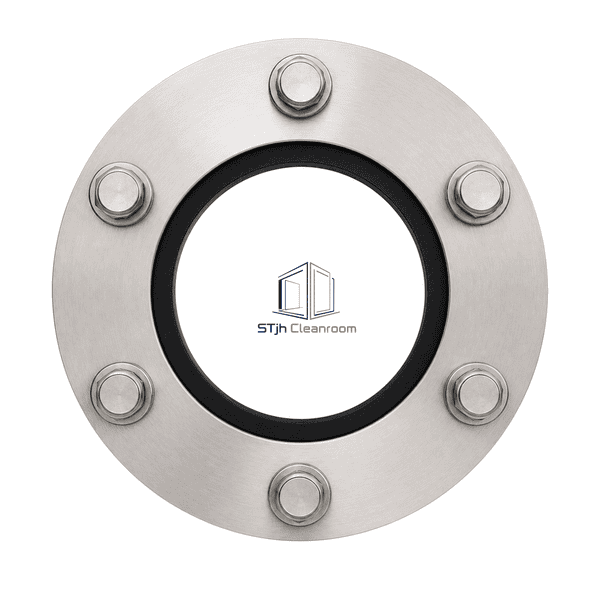 Front view showing the pipe seal opening and six compression bolts