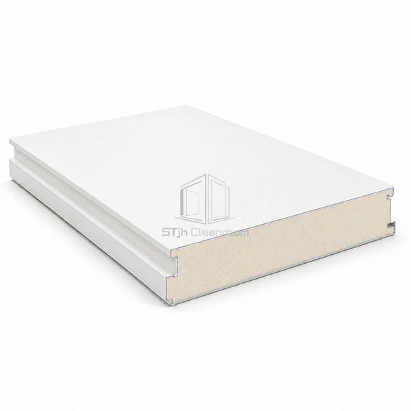 Airtight tongue-and-groove edge on a PIR cleanroom panel