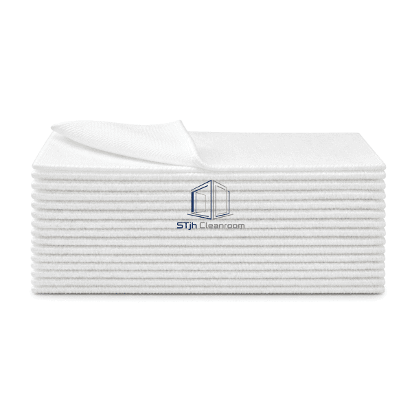 Side profile showing layered knitted edges of polyester cleanroom wipes
