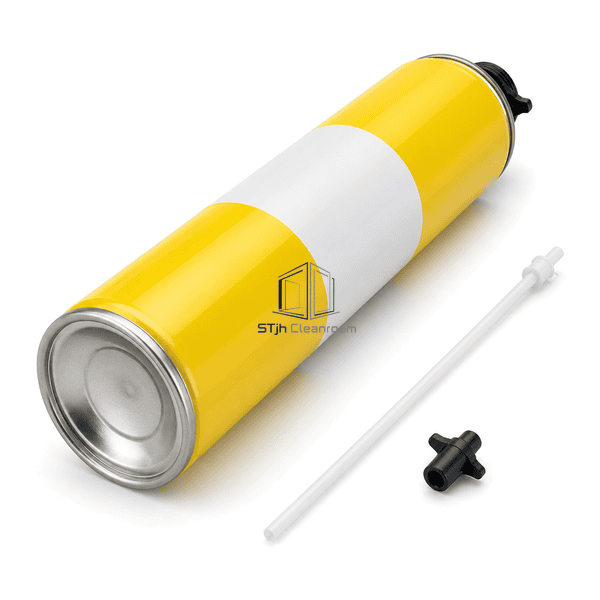 Reverse three-quarter view of the polyurethane foam can showing its rolled metal base