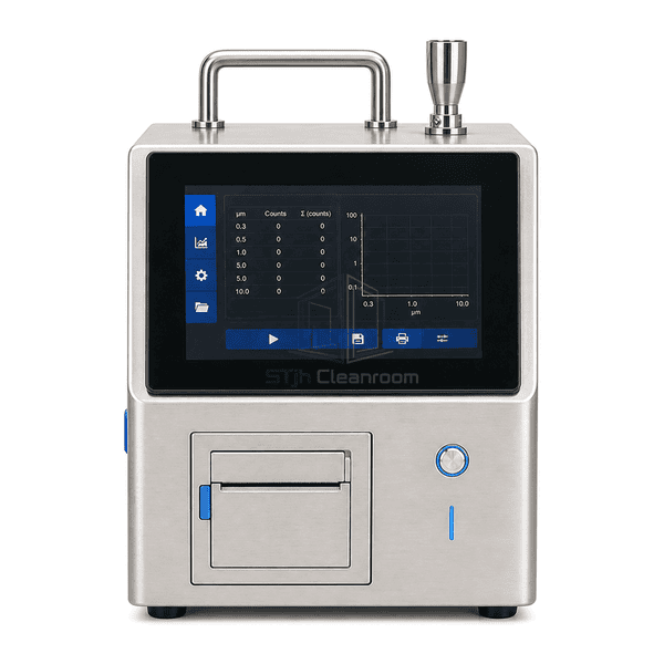Portable particle counter full front view with touchscreen and sampling inlet