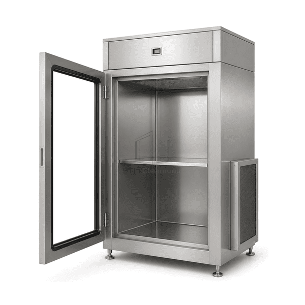 Open chamber view of clean-air diffuser and protected payload shelf