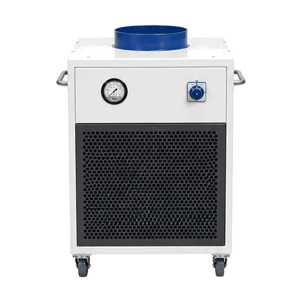 Front view of positive-pressure air unit intake filter gauge and variable-speed control