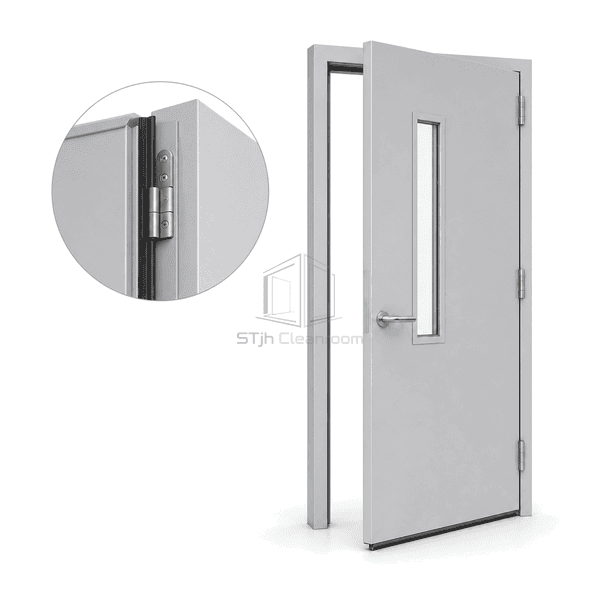 Perimeter gasket and automatic bottom seal on a steel cleanroom door