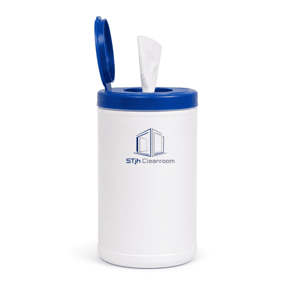 Side profile showing the cylindrical wipe canister and open lid