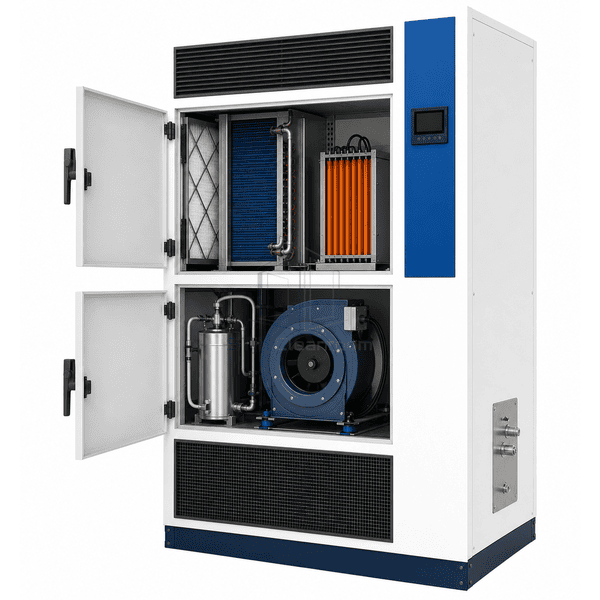 Cutaway showing filters cooling coil reheat humidifier and fan