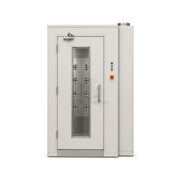 Front elevation of the de-dusting booth and sealed personnel entry door