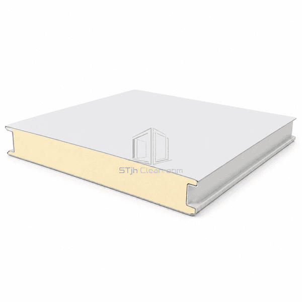 Sealed tongue-and-groove edge on a polyurethane cleanroom panel
