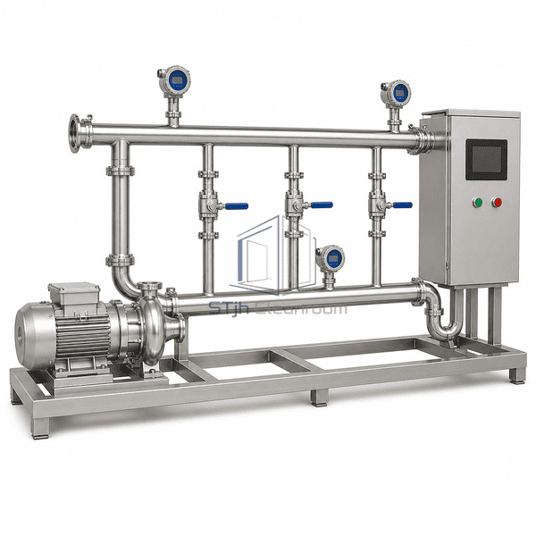 Purified Water distribution loop side view showing circulation pump