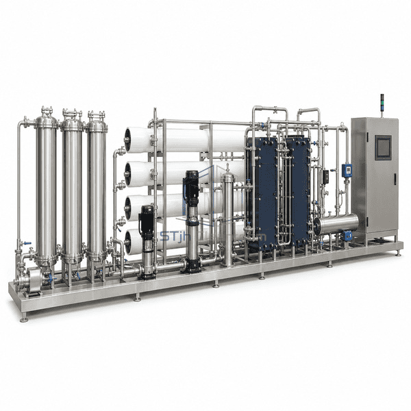Horizontal purified water generation treatment train