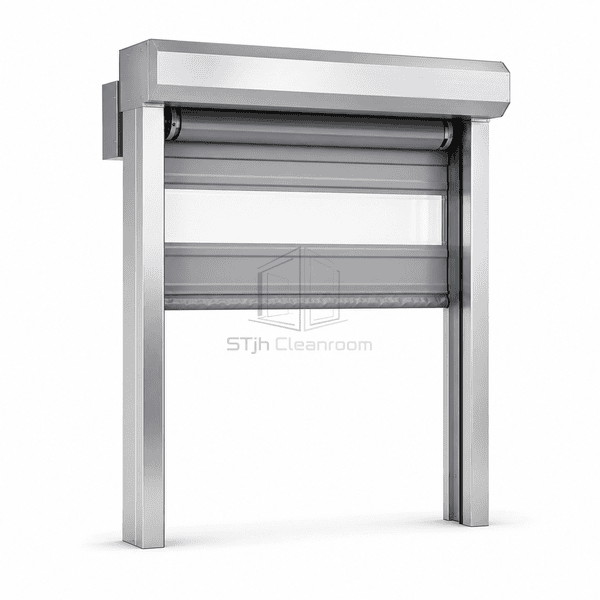 PVC high-speed roll-up door with curtain raised across the complete opening