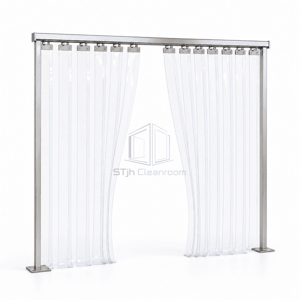 PVC strip curtain door opened horizontally by parted flexible strips