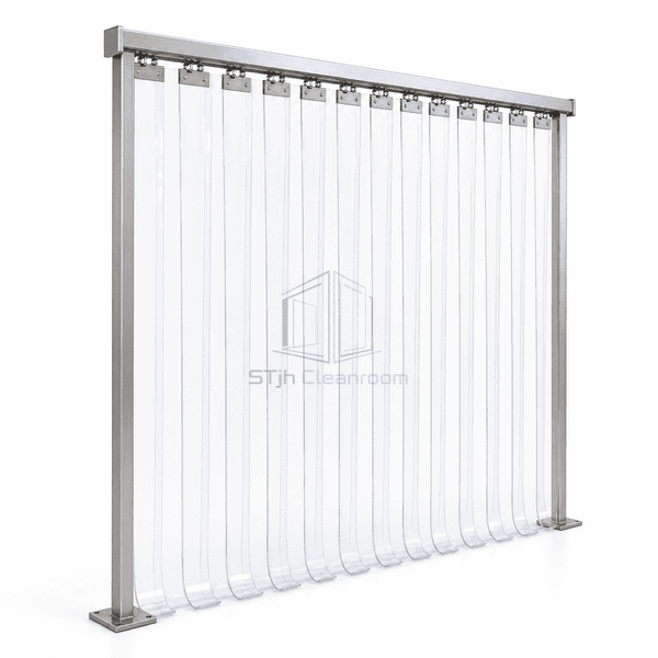 PVC strip curtain door side view showing strip thickness and overlap