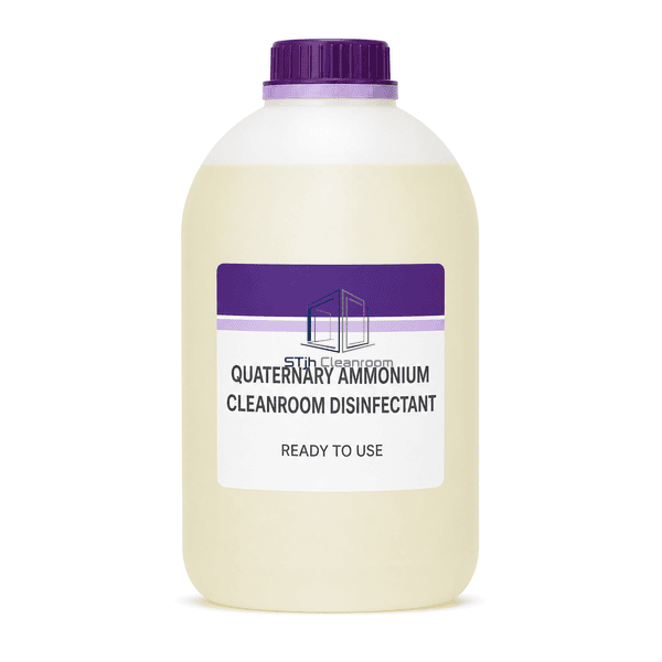 Ready-to-use cleanroom quat container straight front label view