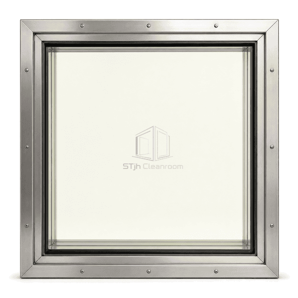 Front view of a clear lead-barium cleanroom vision panel