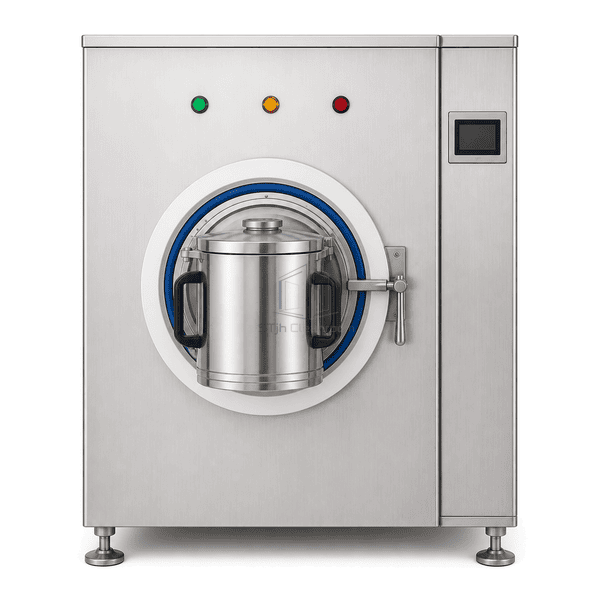 Front view of the RTP door, locking handle and circular frame