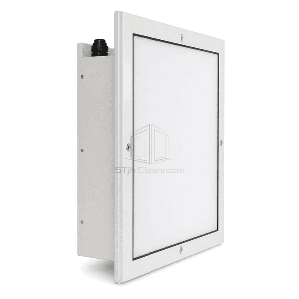 Side profile showing the recessed steel back box and ceiling gasket