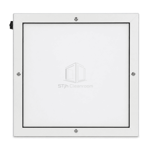 Straight-on view of the flush opal face of the recessed cleanroom light
