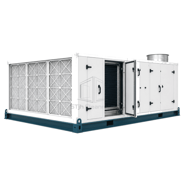 Close view of recirculation AHU fan-array module and airflow sensor