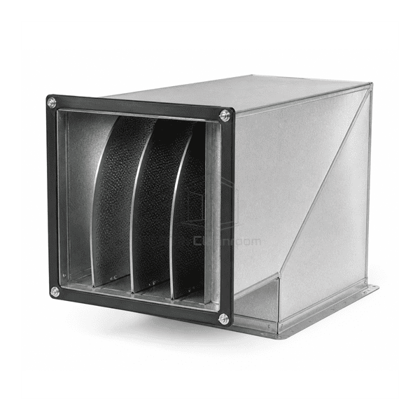 Close view of curved splitter nose perforated liner and corner flange