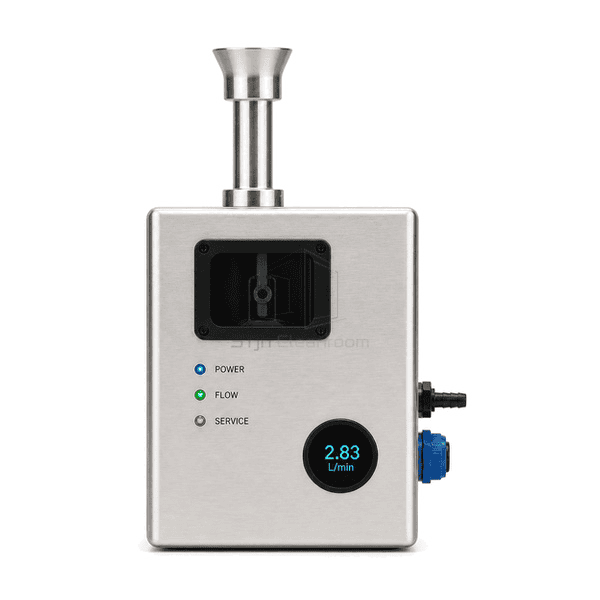 Front view of cleanroom remote particle sensor showing sample inlet and status indicators