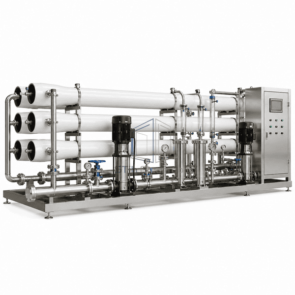 Reverse osmosis water system horizontal membrane skid configuration