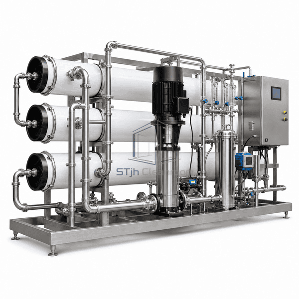 Reverse osmosis water system side view with membrane housings