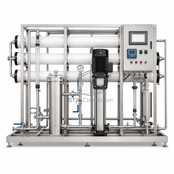 Reverse osmosis water system vertical front equipment layout