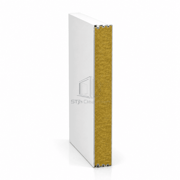 Side section of a rock wool cleanroom panel showing the enclosed mineral core