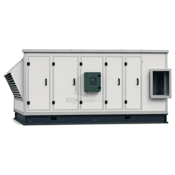 Front service-side view of rooftop AHU access doors
